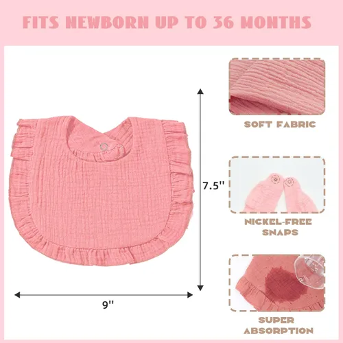Vista 3 de Baberos de muselina para bebé, baberos tipo bandana para babeo para niñas, baberos de algodón 100% ajustables y suaves para dentición y babeo