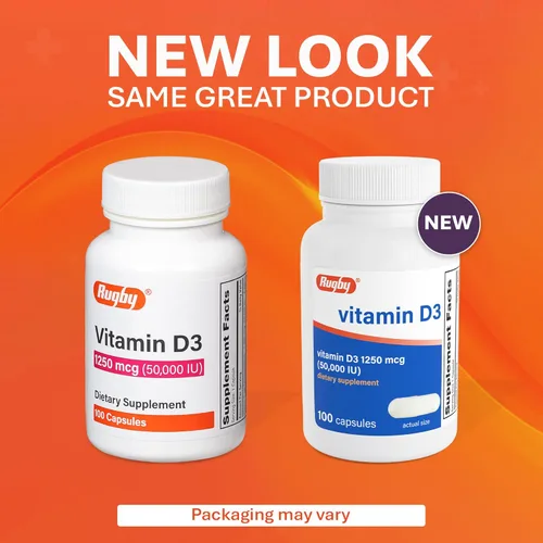 Vista 3 de Rugby Vitamina D3 50,000 UI (1250 mcg) - Suplemento de vitamina D de alta potencia para huesos, dientes e inmunidad, 100 cápsulas