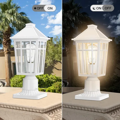 Vista 3 de Darkaway Luces de poste para exteriores + adaptador de luz de poste, iluminación de cubierta de poste de valla para jardín, patio, camino