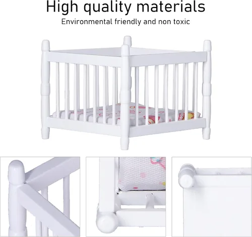 Vista 3 de Casa de muñecas de madera a escala 1:12, cama de bebé DIY, casa de muñecas en miniatura, mini accesorios de muebles con colchón, cama cuadrada