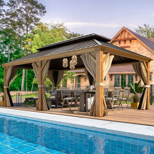 Vista 17 de MELLCOM Gazebo de techo rígido de 12 x 16 pies, gazebo de aluminio de doble techo de policarbonato, glorieta de toldo impermeable para exteriores