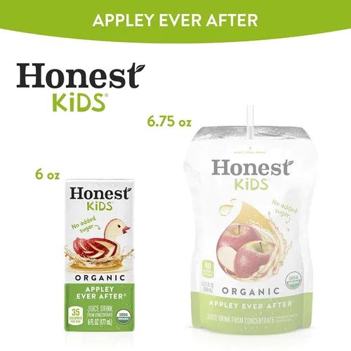 Vista 4 de Honest Kids Appley Ever After, bebida de jugo orgánico, cajas de jugo de 6 onzas líquidas, paquete de 40, manzana