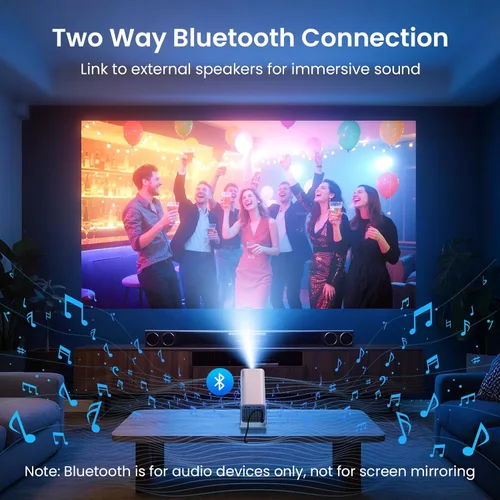 Vista 5 de WISHOLY - Mini Proyector Nativo 1080P, Proyector de Películas Portátil para Exteriores con WiFi y Bluetooth, Compatible con 4K, Smartphone, HDMI