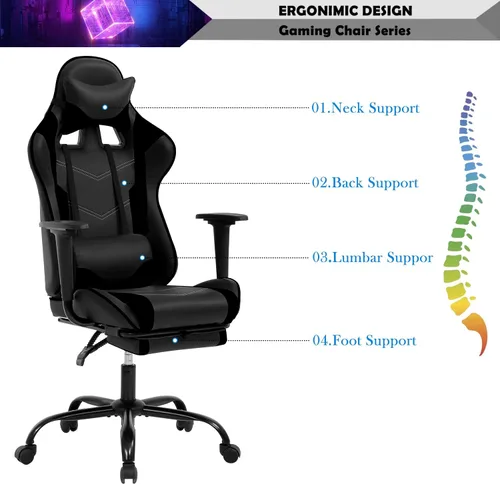 Vista 56 de Silla ergonómica para videojuegos, silla de juegos con reposacabezas, silla de computadora de oficina con ruedas y soporte lumbar, silla