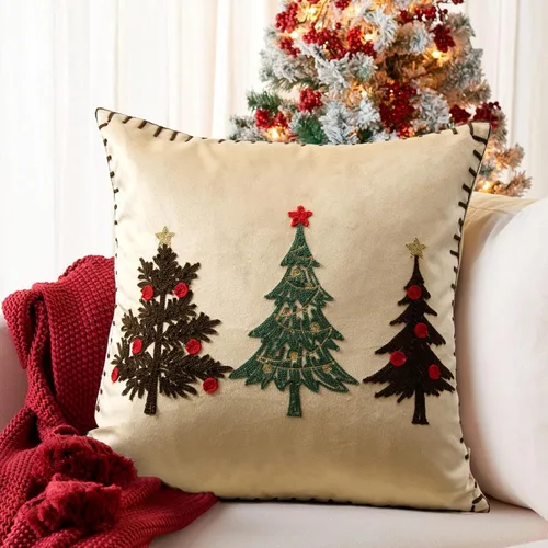 Vista 14 de Fundas de almohada con diseño de árbol de Navidad de 18 x 18 pulgadas, fundas de almohada bordadas, almohadas navideñas decorativas para el hogar