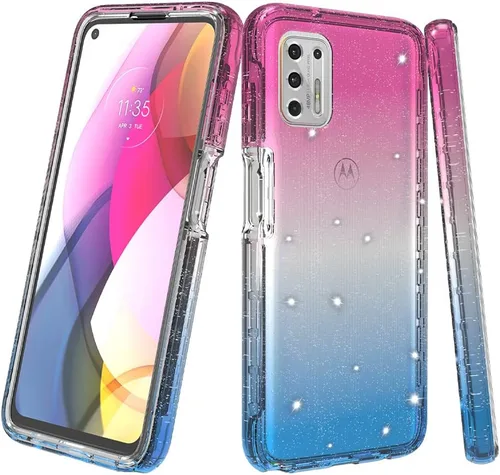 Vista 4 de Funda de cuerpo completo diseñada para Motorola Moto G Stylus 2021 con purpurina con protector de pantalla integrado, absorción de golpes