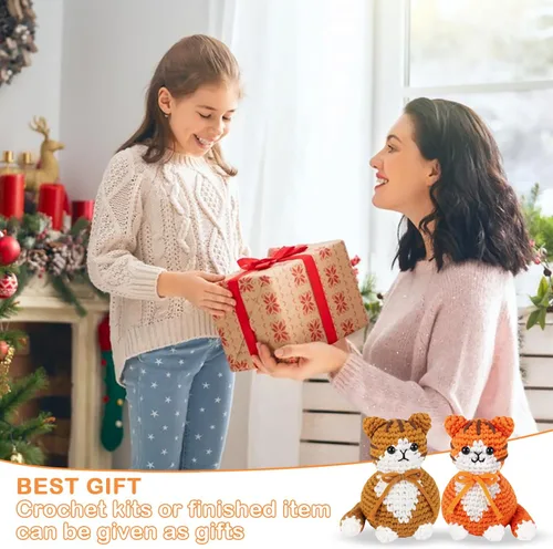 Vista 7 de StryWiin Kit de ganchillo para principiantes, kit de 2 piezas de animales de ganchillo para gatos con tutoriales en video paso a paso, kit