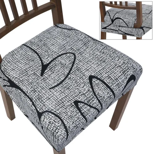 Vista 10 de SearchI Fundas de asiento para sillas de comedor elásticas, juego de 4, suaves, extraíbles, lavables, fundas protectoras de asiento para sillas