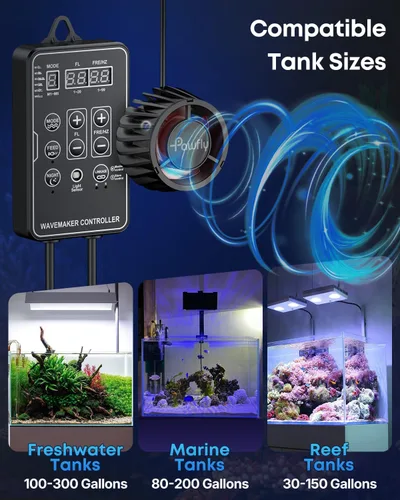 Vista 2 de Pawfly Wave Maker para acuarios 2100 GPH, Powerhead para acuario DC 24V 10W, bomba de circulación de acuario con base magnética, agitador