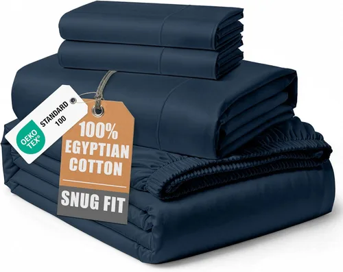 Vista 335 de LANE LINEN - Sábanas individual 100% algodón egipcio suave, cómodo y grueso de calidad de hotel, costuras reforzadas totalmente elásticas, sin