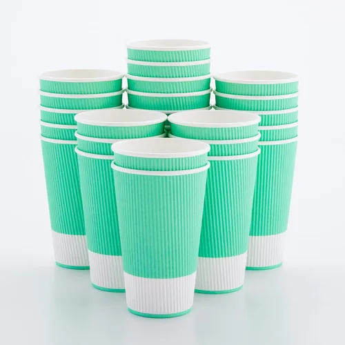 Vista 65 de Vasos de café de papel aislado de pared corrugada, 12 onzas, 12 onza, Azul