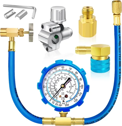 Vista 9 de R134a Kit de manguera de carga para refrigerador, kit de manguera de recarga de CA para refrigerador con 1 paquete de válvula de grifo perforadora