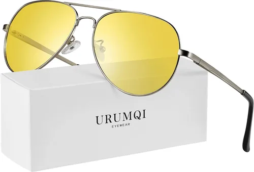 Vista 7 de URUMQI Aviator Night-Vision Glasses for MenWomen Clear Sight Night Driving Glasses Anti-Glare Polarized Al-Mg Metal Frame