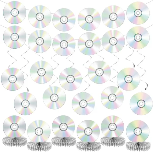 Juego de decoraciones de fiesta de los años 2000, cumpleaños Y2k, pancartas de papel de CD retro de los 90, guirnaldas de mezcla de temas retro de