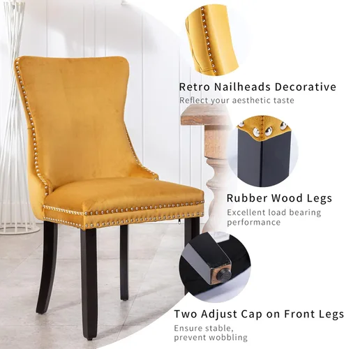 Vista 33 de ODUSE-DAILY - Juego de 2 sillas de cocina y comedor de terciopelo beige, con capitoné, tapizadas en terciopelo, estructura de madera maciza