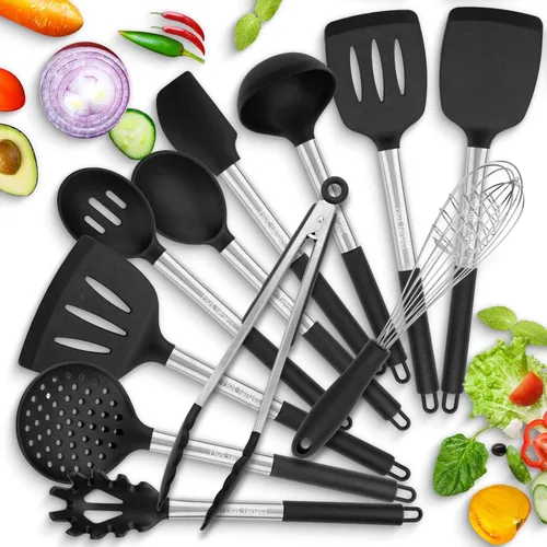 Vista 10 de Juego de 3 pinzas de cocina - 7, 9, 12 pulgadas, resistente, antiadherente, silicona, de acero inoxidable