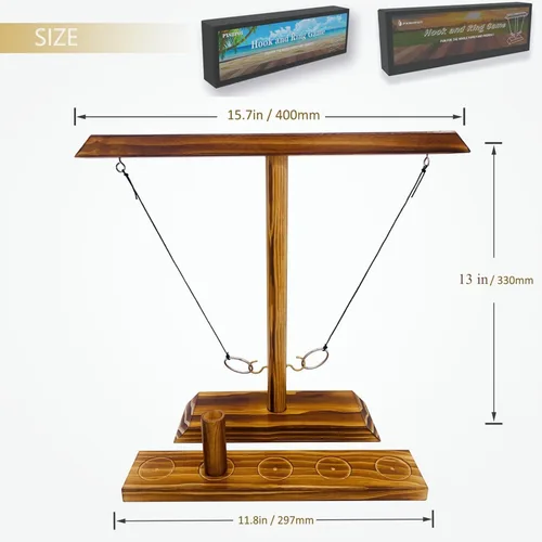 Vista 2 de Ring Toss Games for Adults, Indoor Outdoor Yard Games, Patio Decor, Wooden Hook and Ring Game for Bars, Home, Party