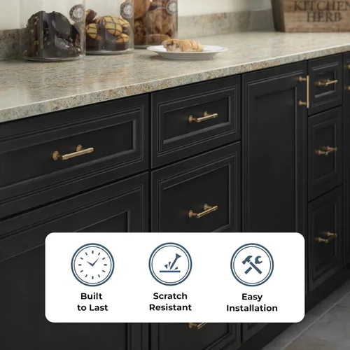 Vista 3 de Franklin Brass Francisco (paquete de 5) manijas de gabinete de 3 pulgadas con orificio central Herrajes de bronce champán para puertas de cocina