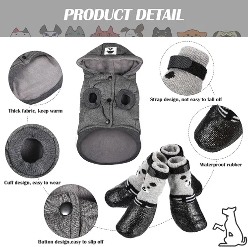 Vista 5 de Abrigo con capucha para perro y gato con capucha, calcetines elegantes para cachorros, chaqueta cálida para perros, zapatos impermeables para perros