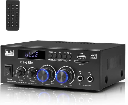 Vista 7 de Romicta Amplificador de Audio Estéreo, 2.0 CH Mini HiFi Estéreo AMP Bluetooth 5.0 Receptor con Amplificador de 400W+400W, FM, AUX, USB, Entrada