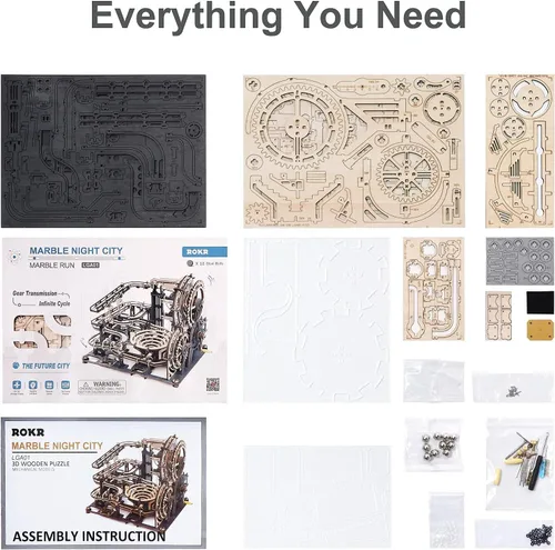 Vista 6 de ROKR Rompecabezas de madera 3D para adultos, modelo de rompecabezas de pista de mármol, kits de construcción de modelo mecánico de pista de mármol
