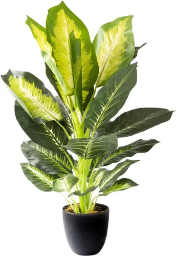 Royal Imports Planta artificial de Dieffenbachia dorada, árbol tropical realista, verde oscuro en maceta decorativa, 34 pulgadas de alto