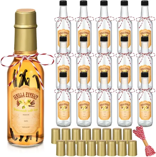 Vista 11 de Tioncy 16 piezas de botellas vacías de extracto de vainilla para jarra de vainilla casera, botella de vidrio con tapa, banda retráctil, etiqueta