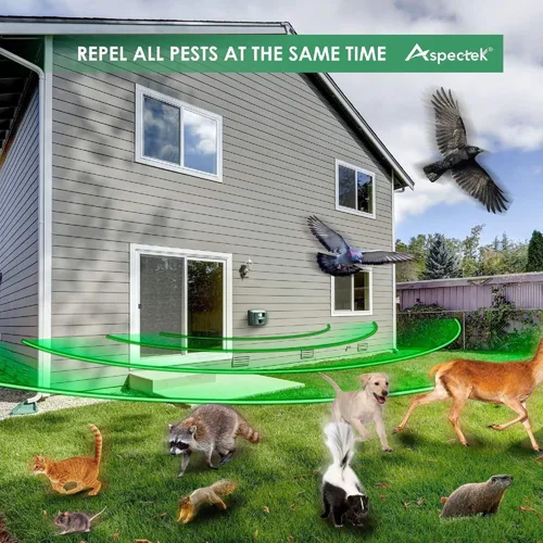 Vista 4 de Yard Sentinel, repelente electrónico ultrasónico de animales y pestes para exteriores, control de plagas, control de animales, repelente de gatos