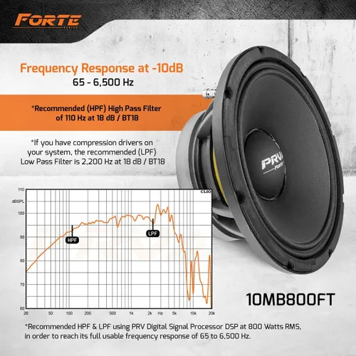 Vista 4 de PRV AUDIO Altavoz de bajo medio de 10 pulgadas 10MB800FT, 800 vatios, 8 ohmios, bobina de voz de 2.5 pulgadas, altavoz de audio profesional de bajos