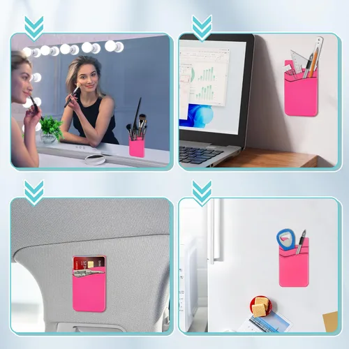 Vista 7 de SHANSHUI Tarjetero para teléfono, cartera adhesiva de silicona, funda de bolsillo, para tarjetas de crédito de identificación para todos