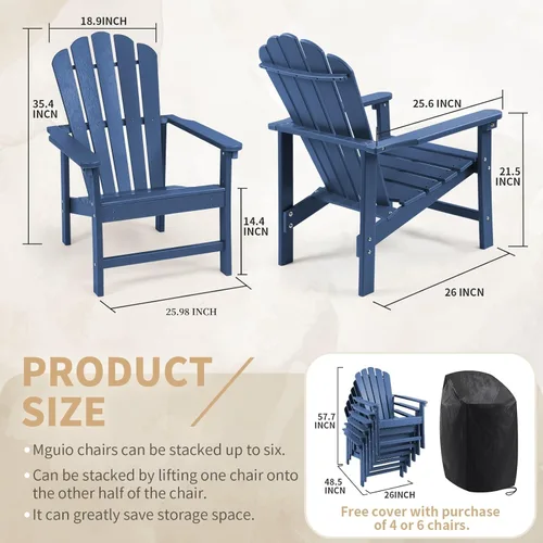 Vista 3 de Juego de 6 sillas Adirondack apilables para todo tipo de clima, de polietileno de alta densidad para todo tipo de clima, para patio al aire libre