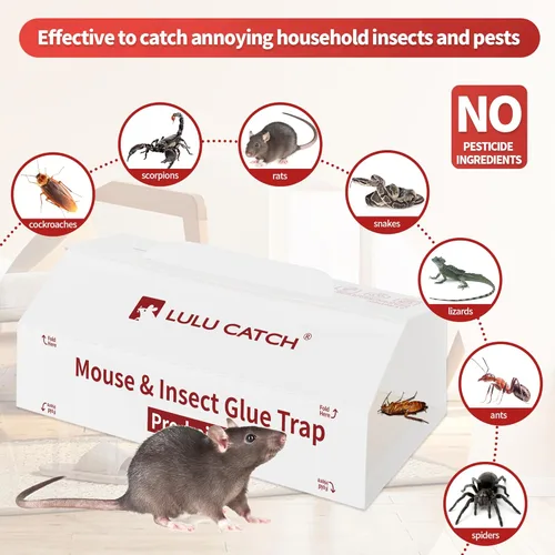 Vista 3 de Trampas para ratones LULUCATCH, paquete de 12 trampas adhesivas pre-cebadas para interiores para el hogar, almohadillas adhesivas a granel plegables