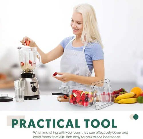 Vista 6 de Yinkin 12 tapas de policarbonato para sartenes de alimentos con asa, tamaño 1/6, tapa transparente para sartén de hotel, cubierta de plástico