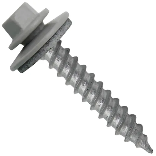 12 tornillos para techos de metal gris ABC de 1-1/2 pulgadas, cabezal de arandela hexagonal, arranque automático/roscado, arandela EPDM. 1 bolsa de