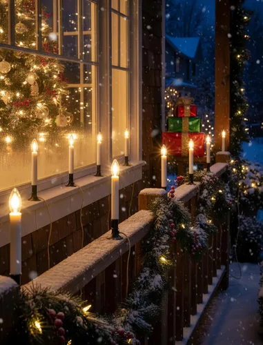 Vista 6 de Velas de ventana eléctricas del atardecer al amanecer con sensor, paquete de 4 enchufes de luces de ventana LED de Navidad con cordón marfil, base