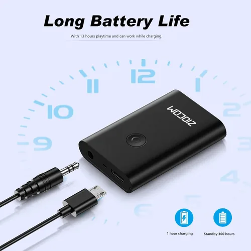 Vista 6 de ZIOCOM Receptor transmisor Bluetooth, adaptador inalámbrico 2 en 1 para audio, adaptador auxiliar Bluetooth para TV, PC, MP3, gimnasio, avión