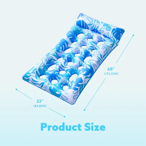 Vista 6 de Sloosh Inflatable Pool Floats Adults - Large Pool Float Tanning Raft with Headrest, Keep Cool Above Water Swimming Pool Floaties Beach Lake Party