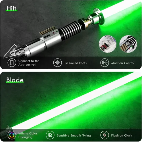 Vista 3 de CUSTOM SABER RGBX Smooth Swing, 16 fuentes de sonido, sable de luz que cambia de color con control de movimiento por empuñadura de aleación