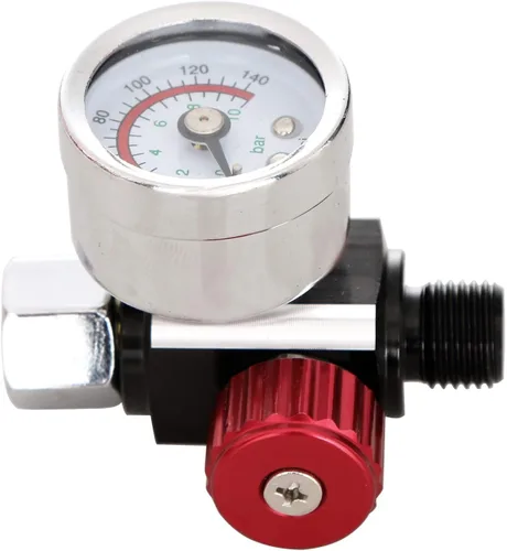 Vista 2 de Regulador de presión de aire de alto flujo con manómetro para pistola pulverizadora, válvula de ajuste de control de flujo de aire de 0-140 PSI