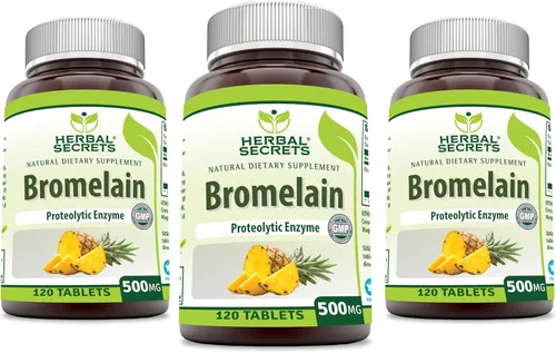 Vista 6 de Herbal Secrets Suplemento de bromelina de 500 mg en tabletas Sin OMG Sin gluten Fabricado en Estados Unidos (60 unidades)