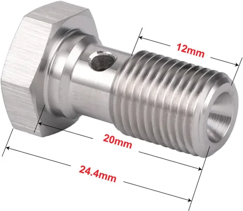 Vista 2 de 3AN 3/8 x 24 UNF Adaptador de Tornillo de Freno de Banjo Único de Acero Inoxidable de 20mm de Largo con Arandelas de Cobre