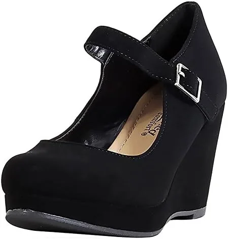 Vista 4 de Cityclassified Mark Mary Jane - Zapatos cómodos de tacón de cuña para mujer, con correa de oficina, con correa