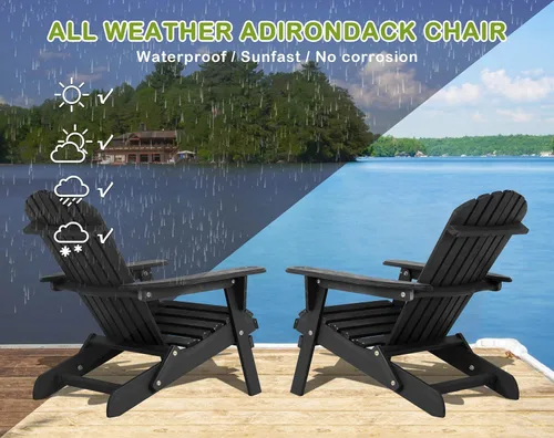 Vista 6 de Silla plegable Adirondack, silla de césped resistente a la intemperie, sillas modernas para fogatas al aire libre, sillas para patio, césped, Negro