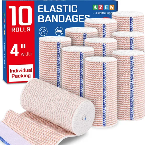 Vista 10 de AZEN Premium Paquete de 6 Vendajes Elásticos de 4 Pulgadas, Vendajes de Compresión para Piernas, Vendajes de Linfedema para Piernas, Tobillo
