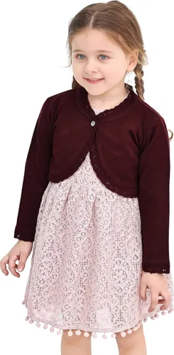 Vista 2 de Lilax Cárdigan tipo bolero de tejido de punto, manga larga, cierre de botón, para niñas pequeñas