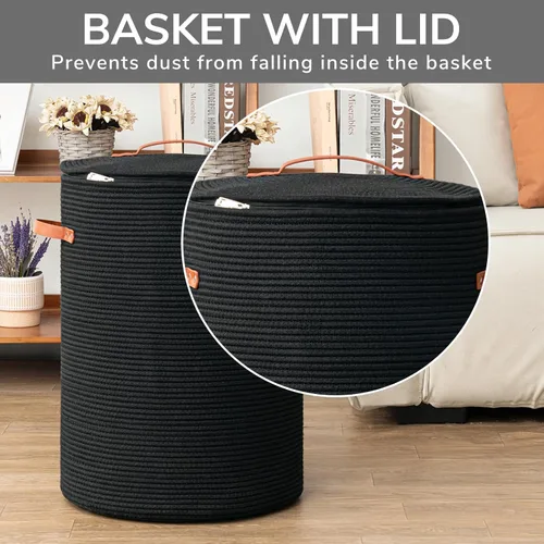 Vista 3 de CHICVITA Cesta alta para ropa sucia con tapa, cesta grande para ropa sucia para dormitorio, contenedor de lavandería para ropa, mantas, juguetes
