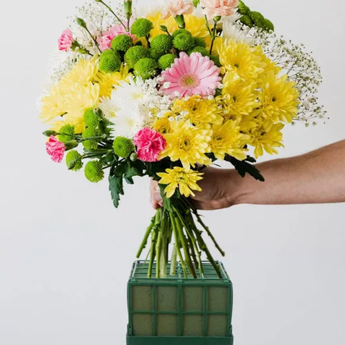 Vista 3 de GANAZONO Green Decor - 6 unidades de jaula cuadrada de espuma floral con ventosa, base de espuma de flores, flores artificiales, barro, arreglo