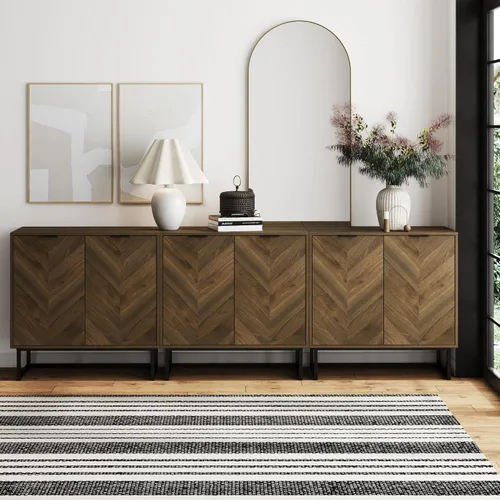 Vista 19 de Nathan James Enloe Aparador Buffet Moderno Gabinete de Almacenamiento de Acento Negro con Puertas en Acabado de Madera de Pino Rústico y Base