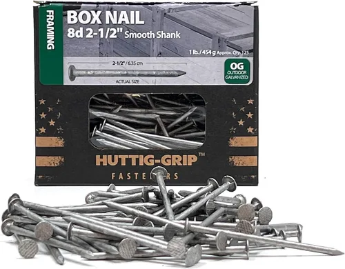 Huttig-Grip - Uñas de caja de 2-1/2 pulgadas, tamaño 8D, acabado galvanizado para exteriores, paquete de 125 uñas de 1 libra