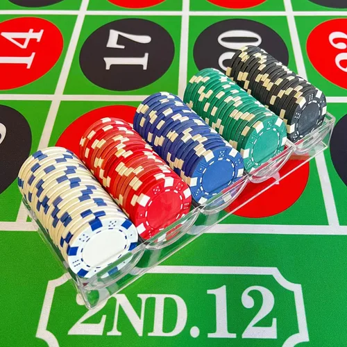 Vista 6 de SEETOOOGAMES 200 fichas de póquer de casino a rayas de 0.41 oz de arcilla compuesta, 4 colores (rojo, verde, blanco y azul)